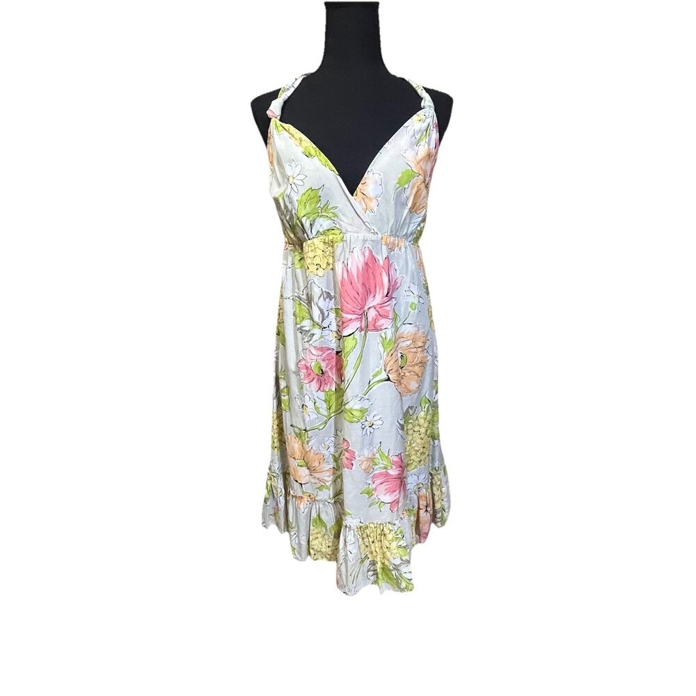 Tommy Bahama Cotton Silk Tropical Halter Sundress Womens Medium Resort Beach